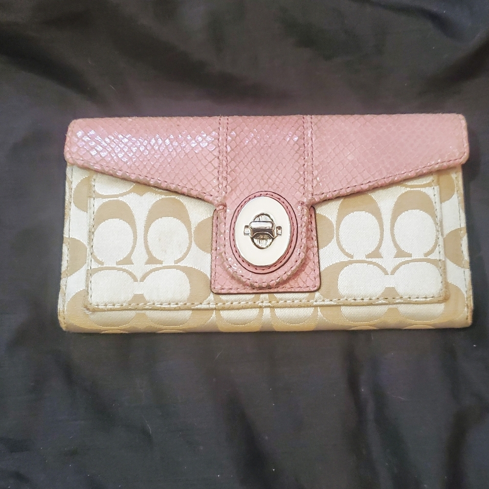 Coach Pink and Tan Monogram Wallet